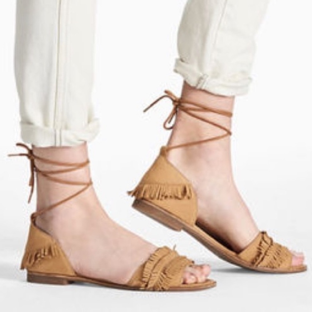 Genuine Leather Ankle Wrap Fringe Peep Toe Sandal - Picture 8 of 8